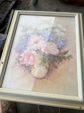 Vintage  Floral Print in Pink and Blue - Home Art